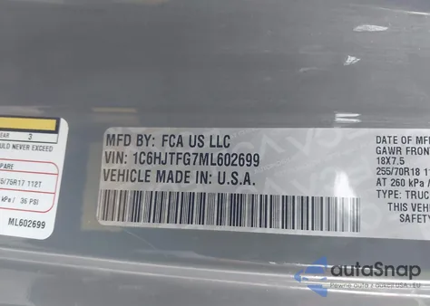 2021 Jeep Gladiator Overland 4X4 z USA, uszkodzony, nr VIN 1C6HJTFG7ML602699